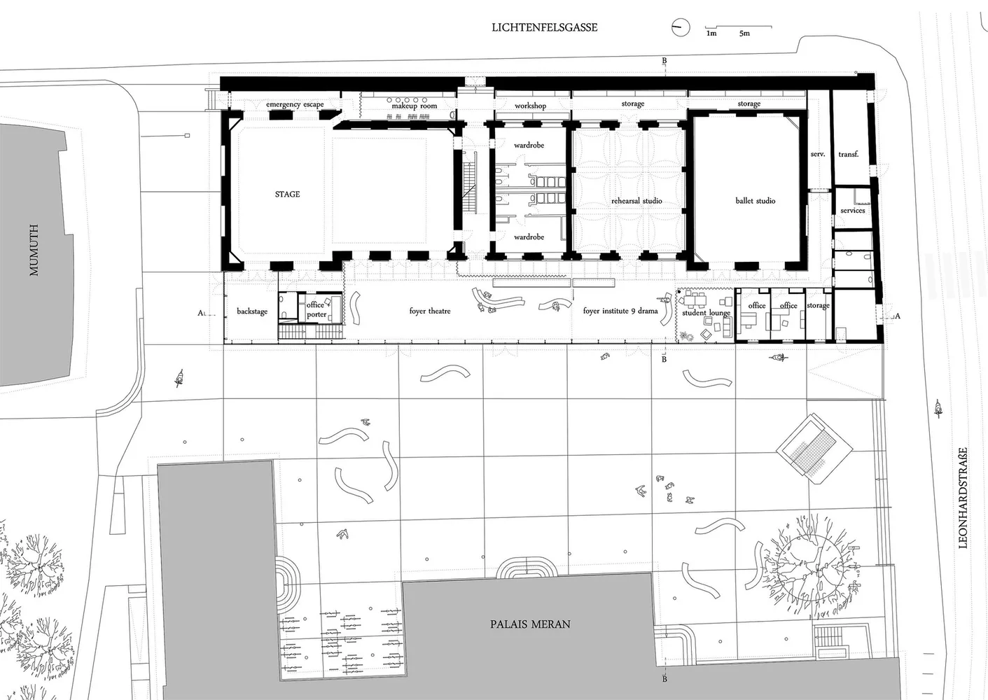 © balloon architekten Theater im Palais, Grundriss EG. Platzgestaltung