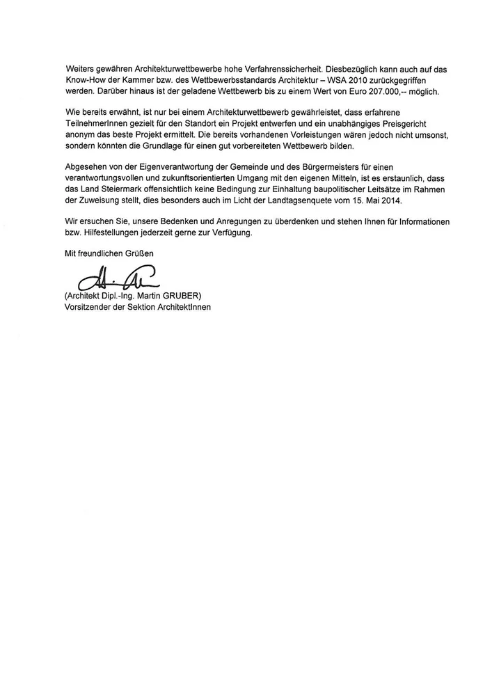 © ZT Kammer Steiermark und Kärnten ZT-Kammer: Offener Brief Projekt in Ligist seite 2