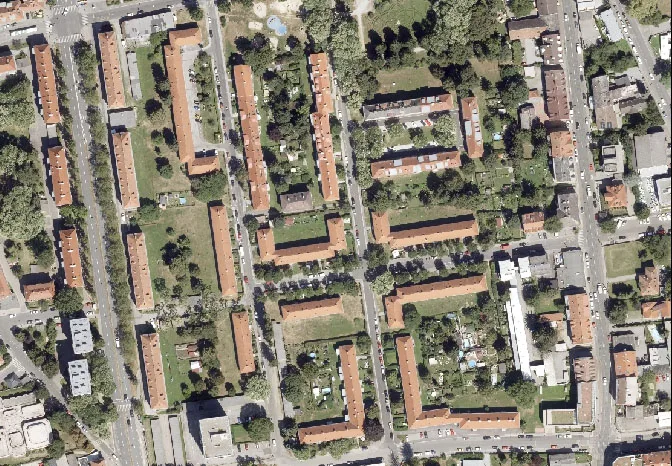 Luftbild locker verbaute Triestersiedlung, Luftbild Stadt Graz