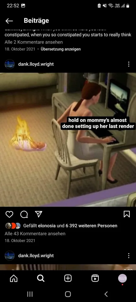 Dank Llyod Wright, Hold on mommy’s almost done setting up her last render, Instagram, 18.10.2021