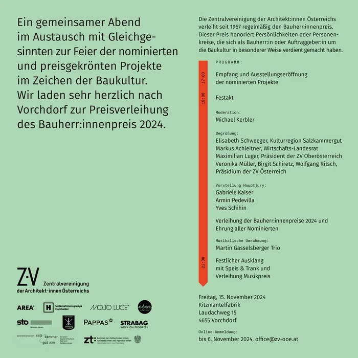 Einladung zur Verleihung des Bauherr:innenpreises 2024