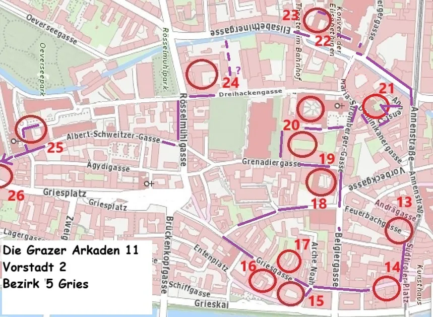 Stadtplan mit Grazer Arkadenroute 11, P.Laukhardt