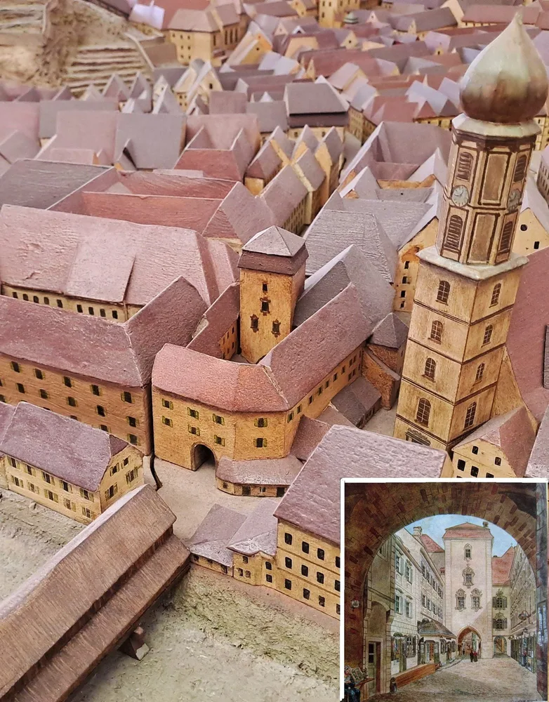 Stadtmodell aus Holz im GrazMuseum von oben fotografiert, das innere um 1835 (L. Kuwasseg)