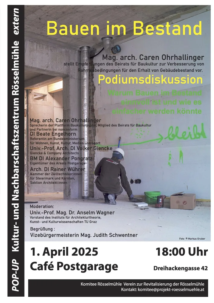 Plakat Bauen im Bestand Rösselmühle Graz, 2025