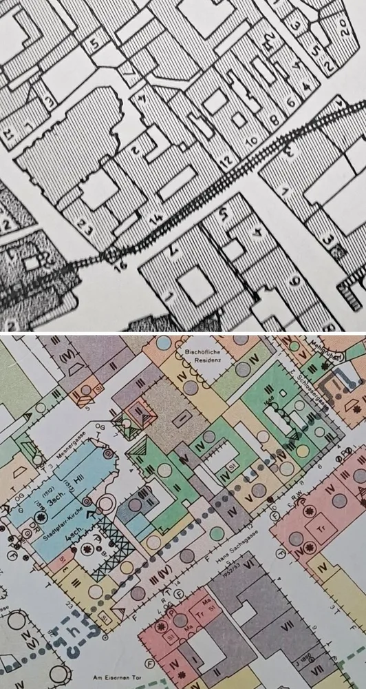 Karten, Bild 2: Östliche Südmauer (Popelka 1928, Andorfer 1960)
