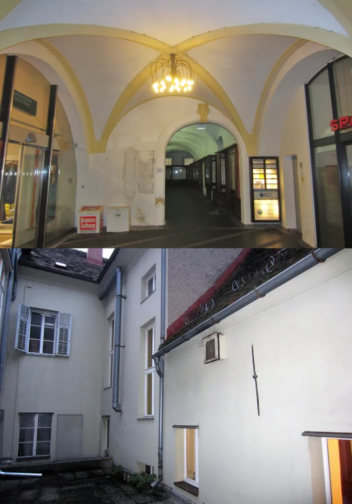 Graz, Blick in einen Hinterhof,Bild 7: Hans-Sachs-Gasse 14, Pforte und Klostermauer (Laukhardt)