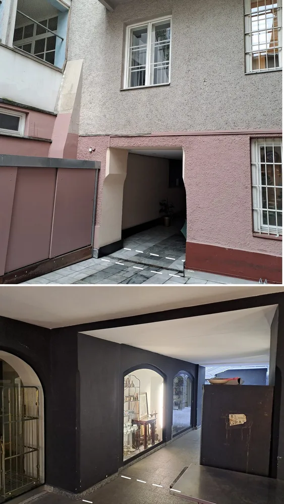 Blick in einen Hinterhof, Graz, Bild 9: Mauerlinie Hans-Sachs-Gasse 12 und 8 von Norden, Fotos: Laukhardt
