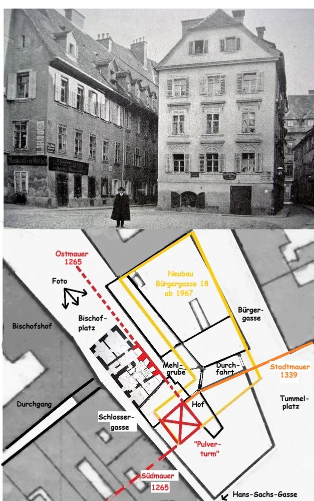 © Peter Laukhardt Foto über Plan, Graz, Bischofplatz (Ansichtskarte um 1890)