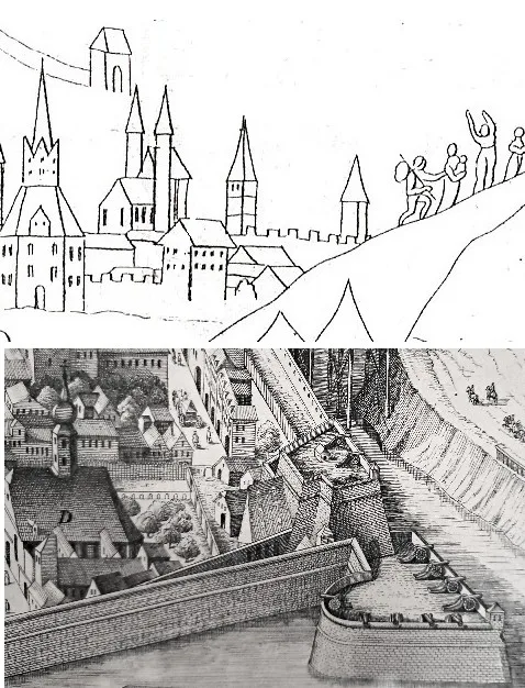 Südostecke der Stadt (Gottesplagenbild, Wachtl 1826; Vandesype 1635)