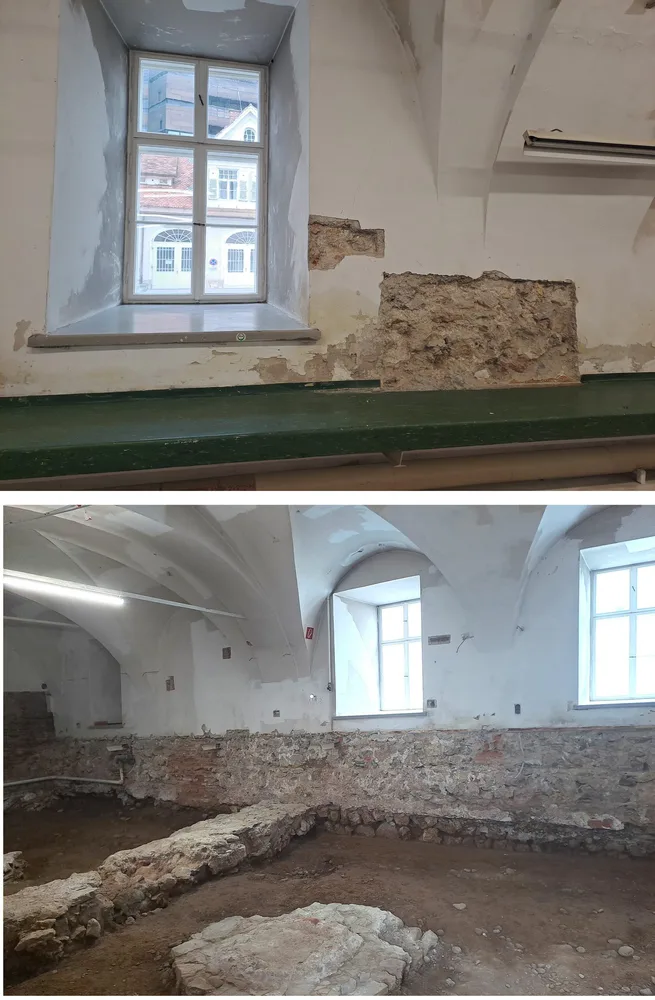 Kürzlich freigelegte Stadtmauern im Registraturtrakt auf Fotos von Peter Laukhardt