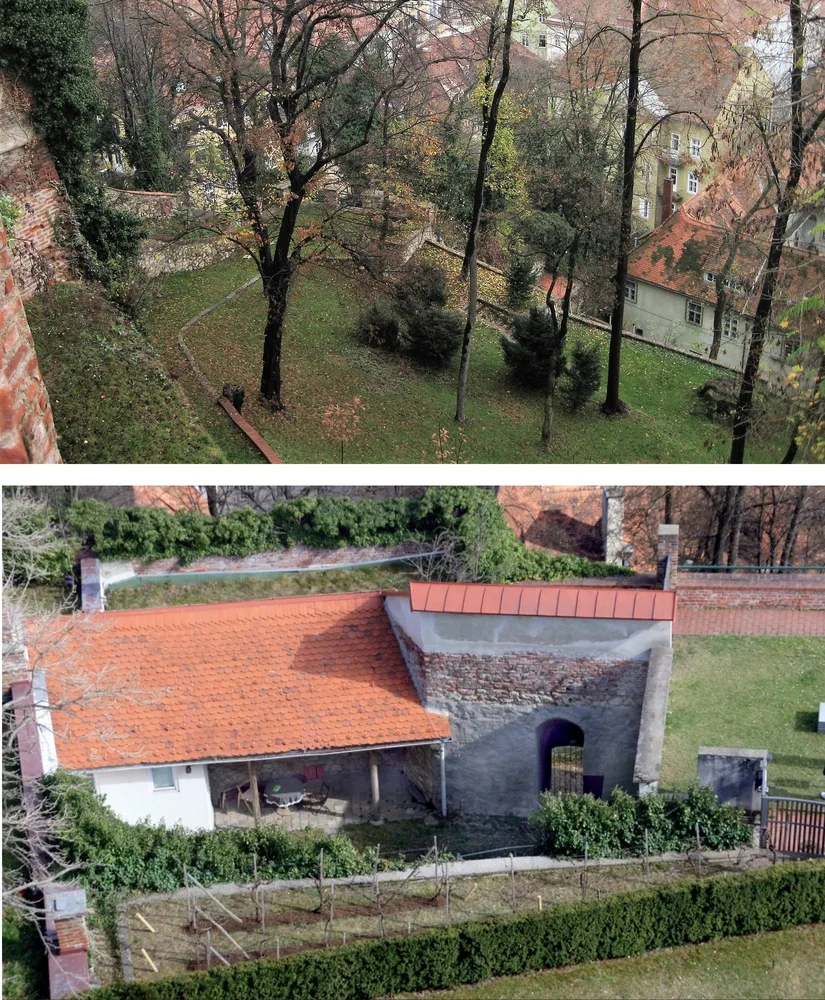 Bild 5: Geheimer Gang und Cerrini-Schlössl von der Bürgerbastei aus (Fotos Laukhardt)