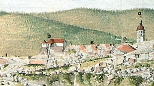 Bild 5: Erneuerte Wachgebäude 1812 (Ausschnitt aus Melling, StLA)
