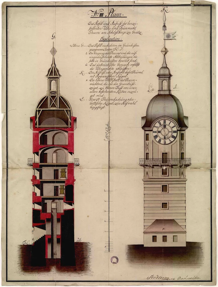 Bild 9: Uhrturm-Plan von 1813 (Stadler, StLA)
