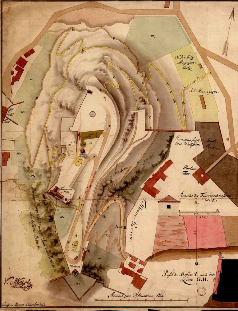 Bild 7: Plan über die angetragenen Baulichkeiten (Melling, Dez. 1820, StLA)