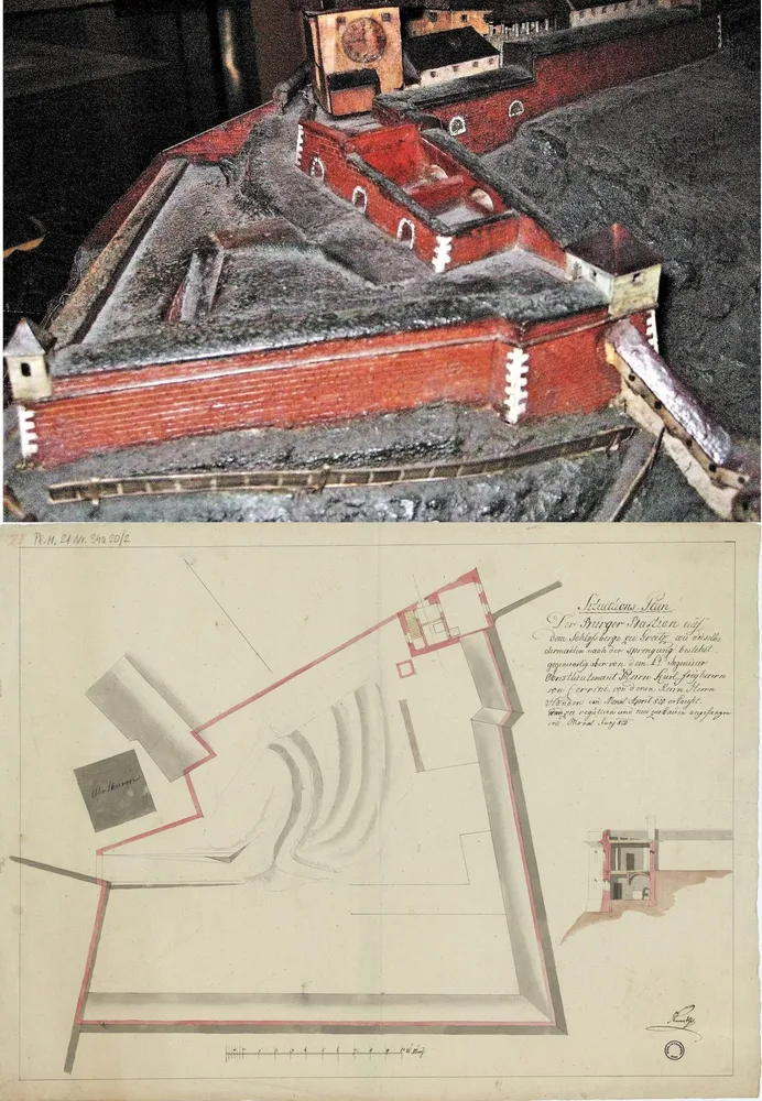 Bild 8: Bürgerbastei (Modell Sigl 1809), Situations-Plan und Schnitt (1820, StLA)