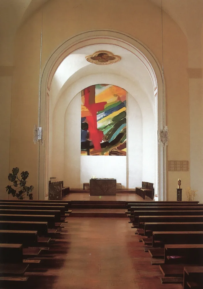 Bild eines Kircheninterieurs, Blick Richtung Altar