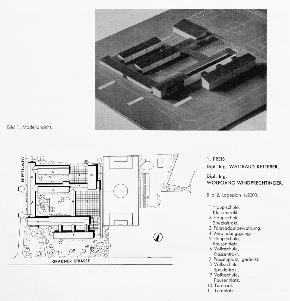 Plakat mit Grundriss und Modellphoto