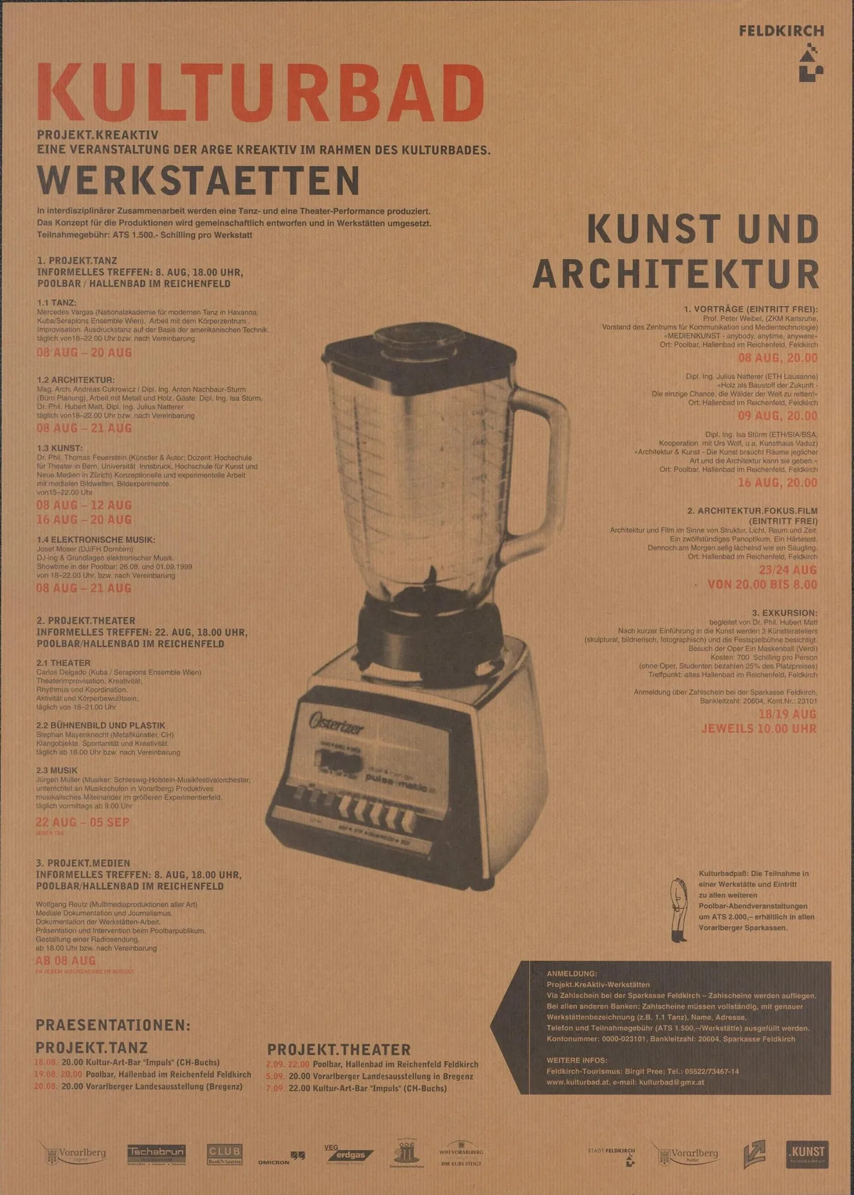 Veranstaltungsplakat für das Kulturbad Feldkirch, der Workshopreihe innerhalb des Poolbarfestivals, 1996.