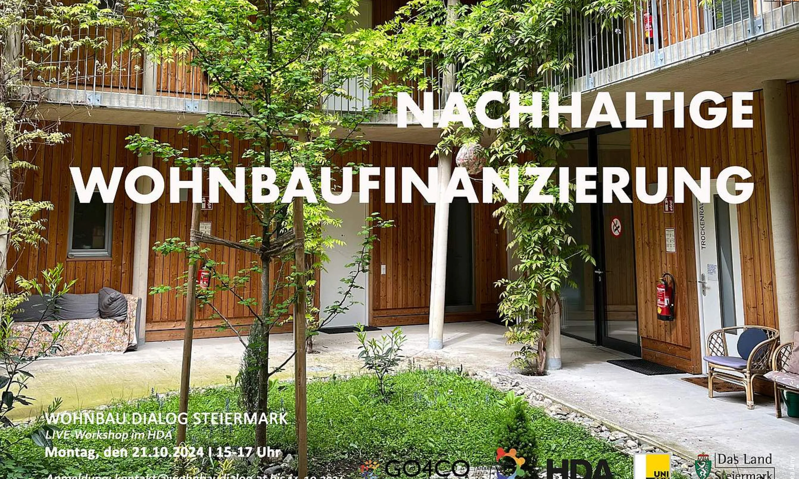 © Andrea Jany Begrünter Innenhof, Flyer 11. Wohnbaudialog: Nachhaltige Wohnbaufinanzierung