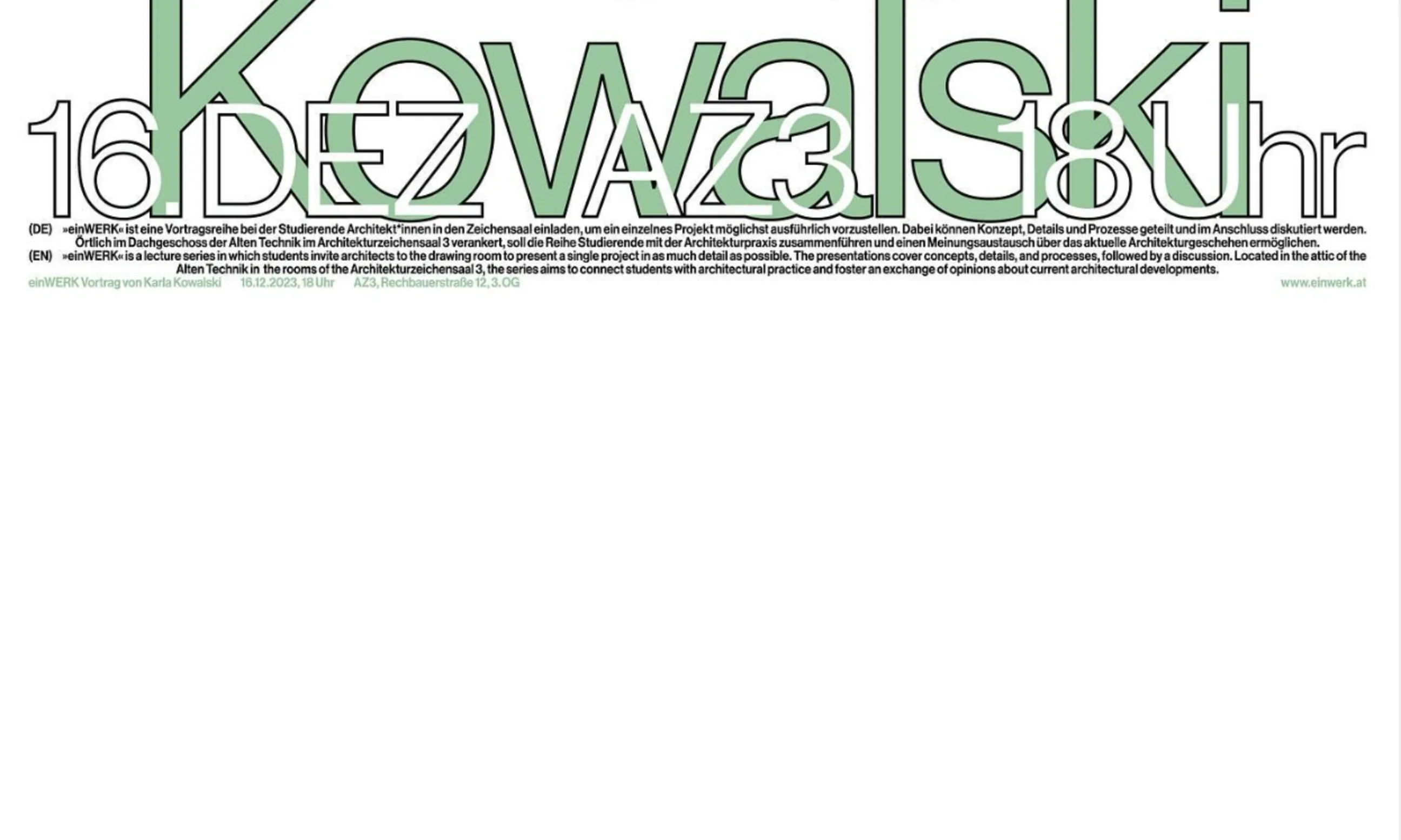 Veranstaltungsflyer - Schwarze und grüne Schrift auf weißem Hintergrund