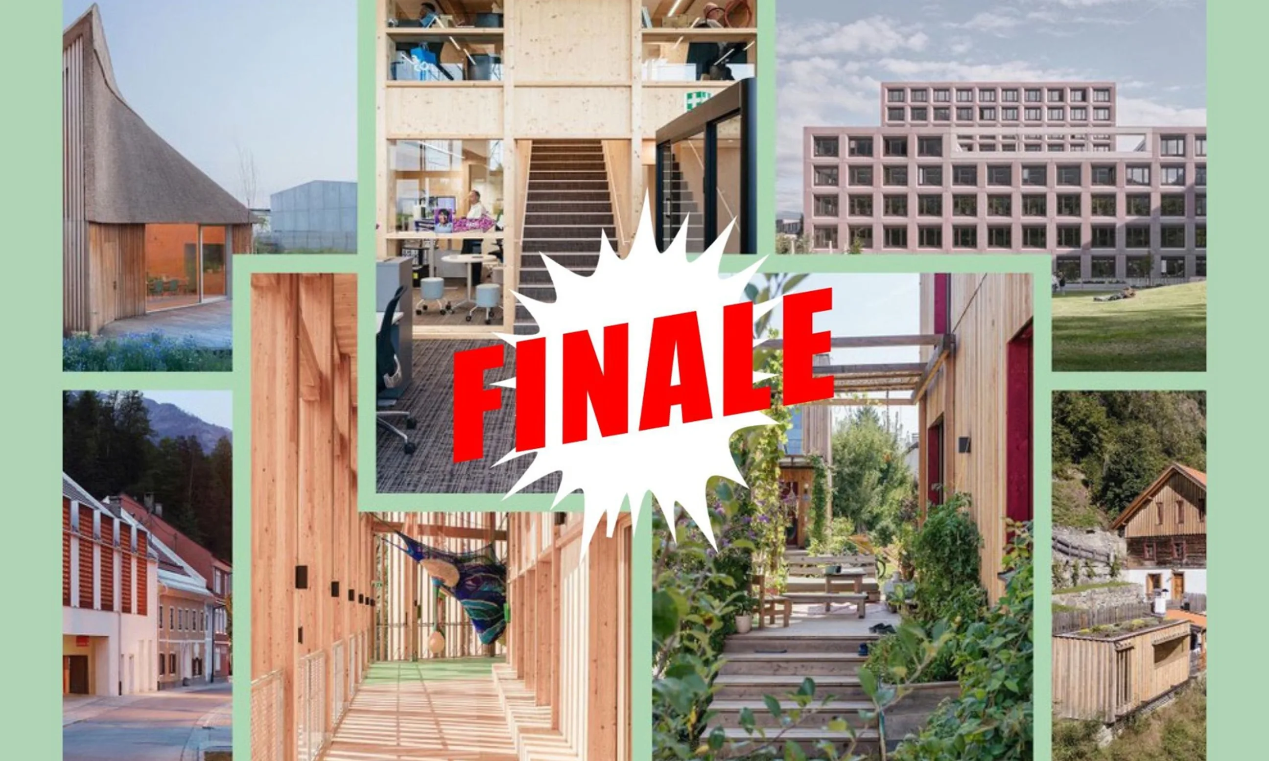 Einladungskarte mit Collage nominierter Projekte