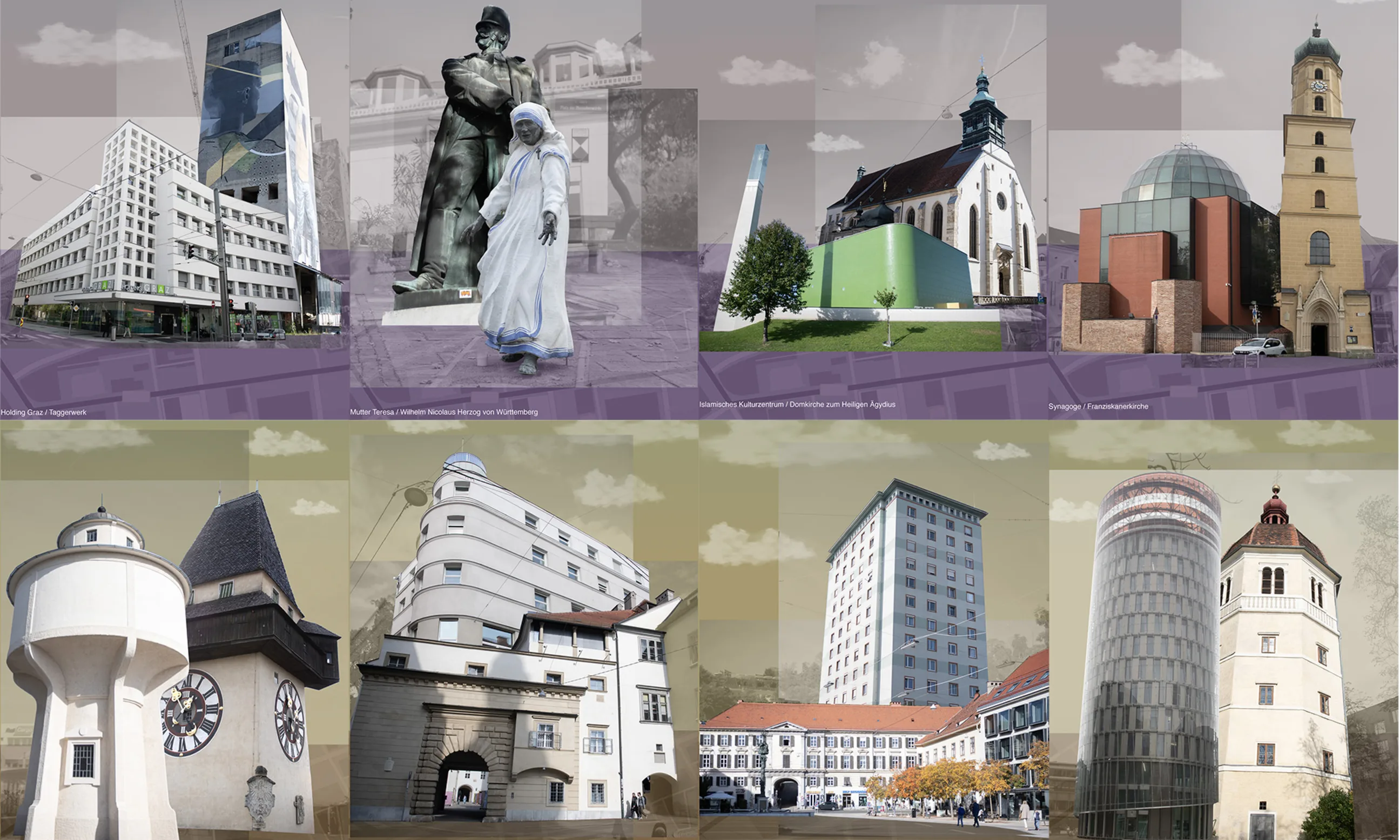Collage von Photos unterschiedlicher Orte in Graz