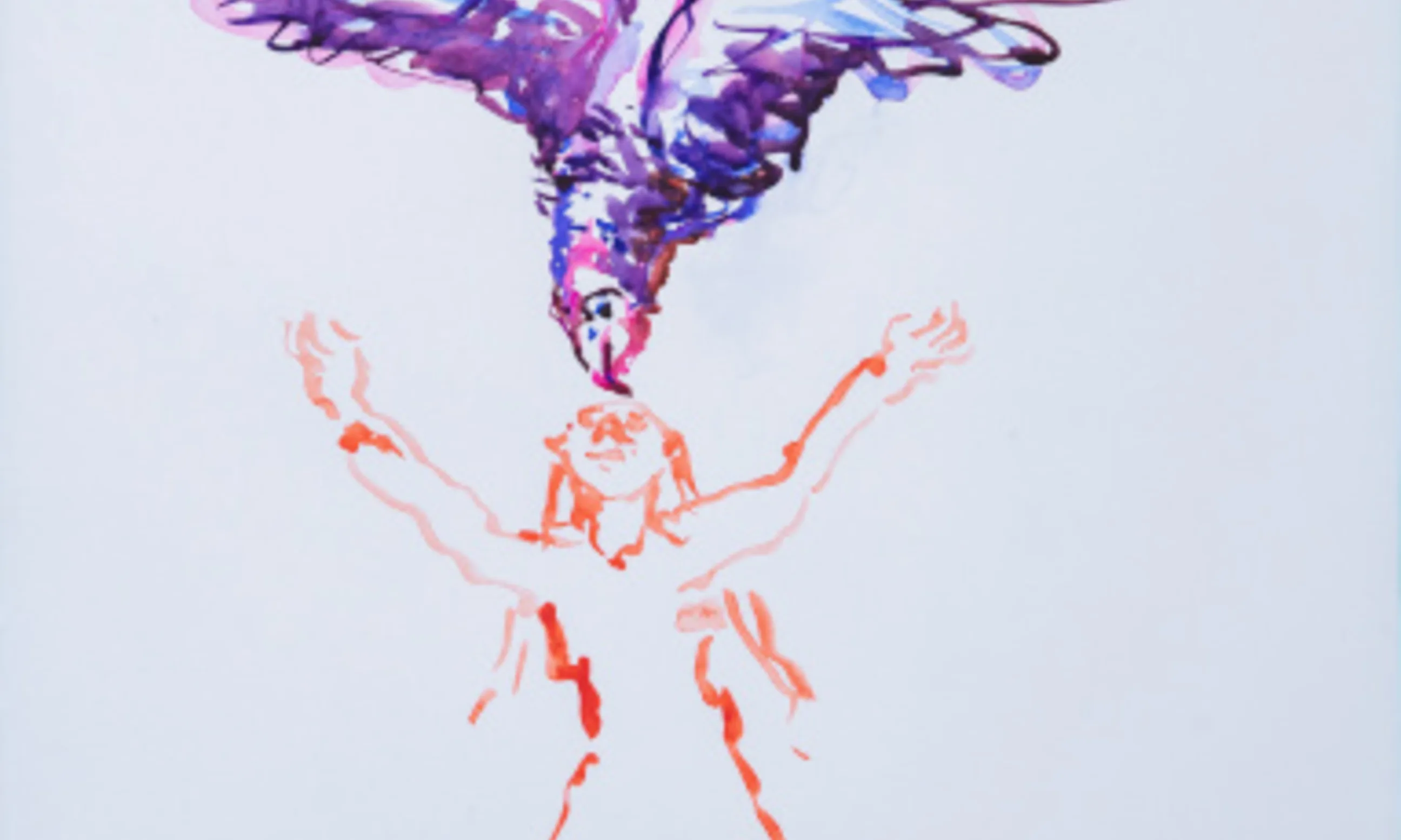 Zeichnung eines Adler, der eine Person berührt